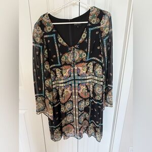 Nanette Lepore Silk Patchwork Long Sleeve Mini Dress Size 10